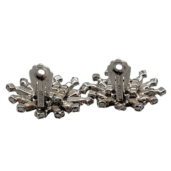 Kramer Clip On Earrings Early 1940s Sparkling Star Crystal Signed Kramer Vtg - Picture 14 of 16